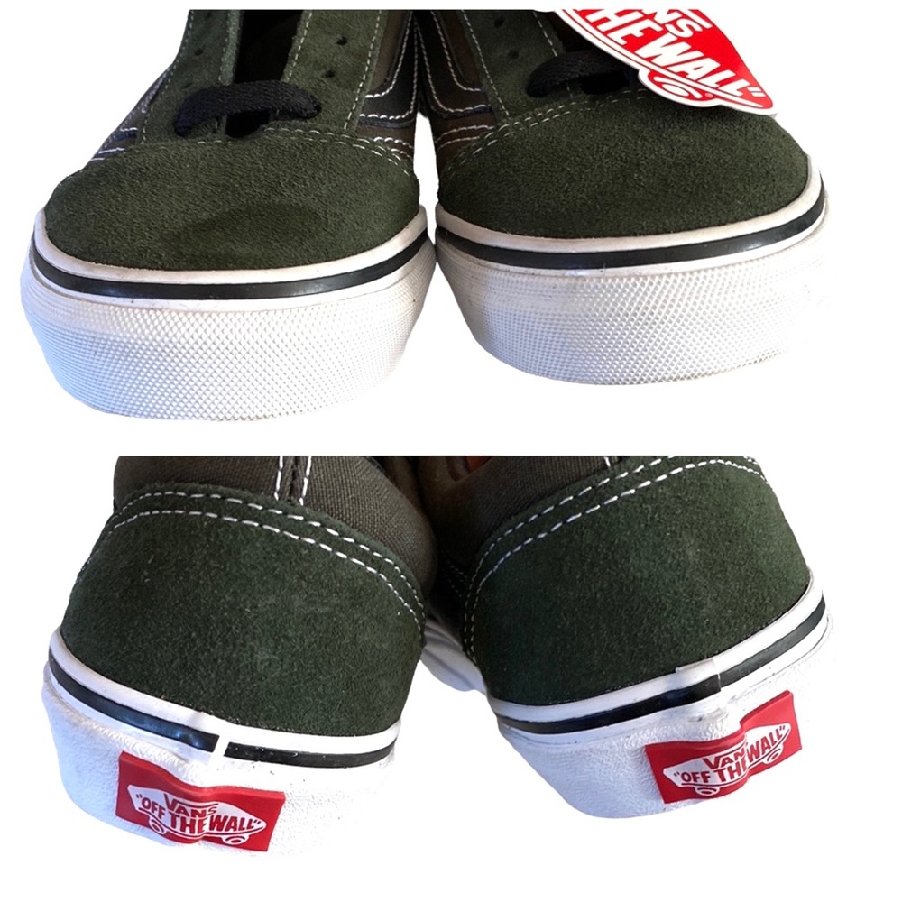 Vans Old Skool Low Top Sneakers Suede Duffel Bag Black Dark Army Green Kids 2.5 - Picture 7 of 11